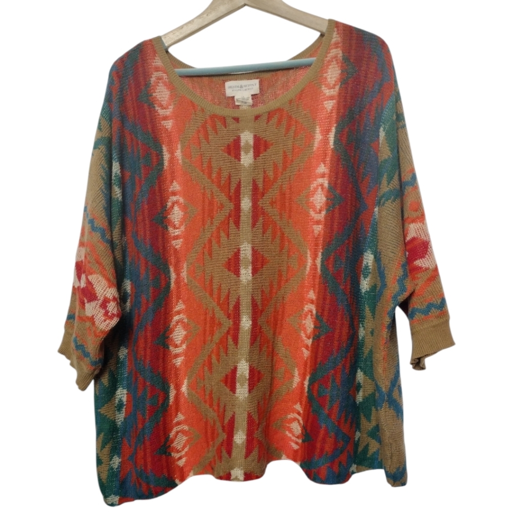 Denim & Supply Ralph Lauren Aztec Southwestern Boxy Oversized Ramie Sweater